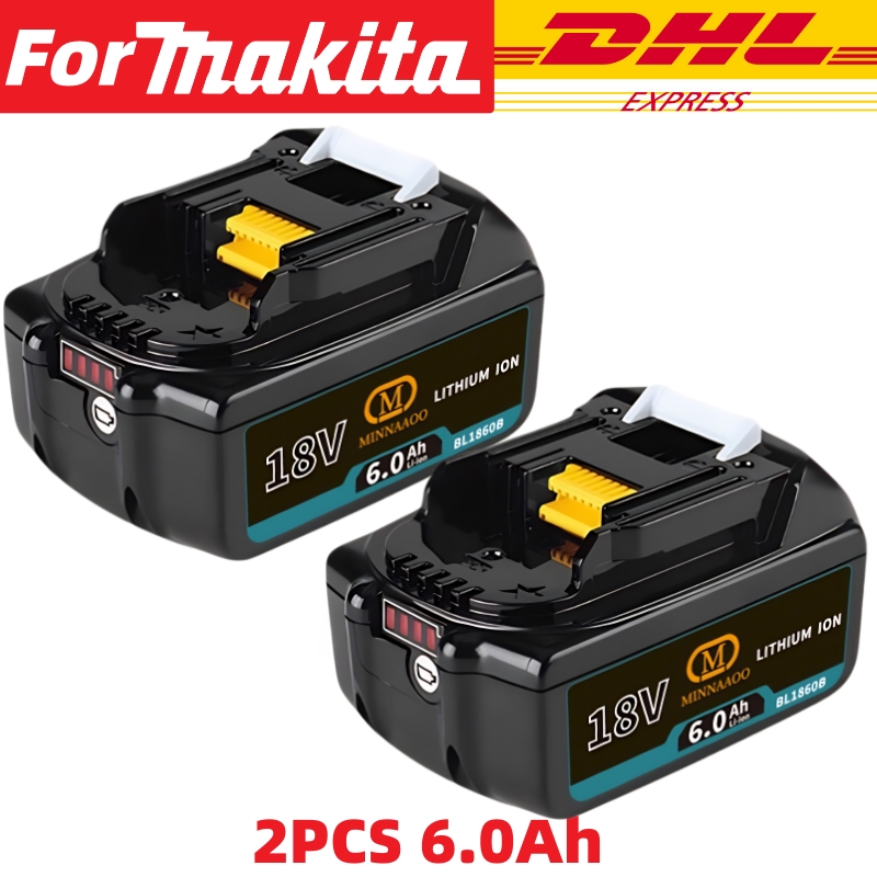 For Makita 100% Genuine 18V 6.0Ah/5.0Ah Li-ion Battery BL1860B BL1830 BL1850 BL1860b for Power Tools🔋: Dark Grey