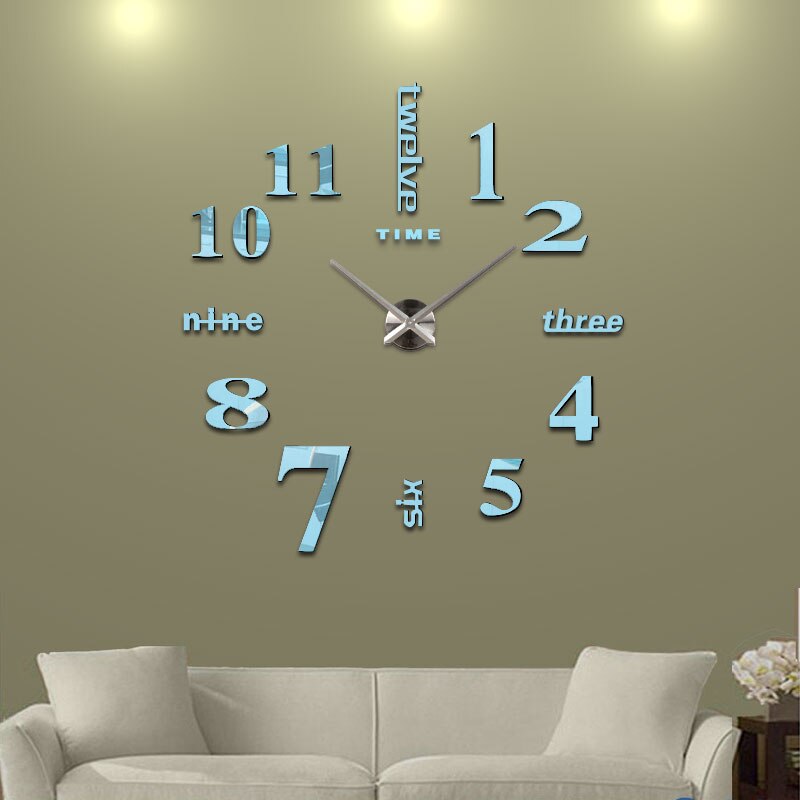 Home decoration Quartz Home Decoration big wall clock modern 3D DIY large decorative wall clocks watch wall unique: Sky Blue  S