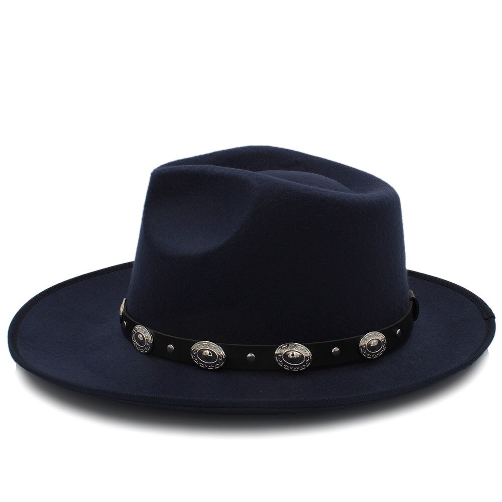 Sombrero Fedora de fieltro para mujer a la , Sombrero de otoño para mujer, Sombrero de estilo Jazz, Sombrero de señora, Reina, Sombrero Fascinator para papá, cinturón Punk: Black