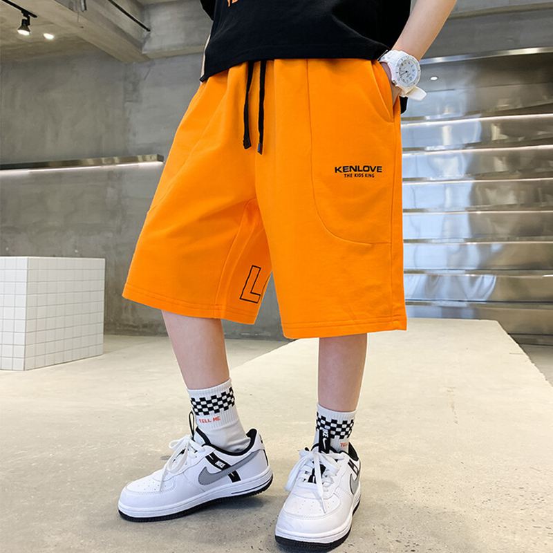 Pantalones cortos de algodón para niños y adolescentes, ropa deportiva a la , color gris/naranja, hasta la rodilla, de 8 a 12 años, novedad de verano