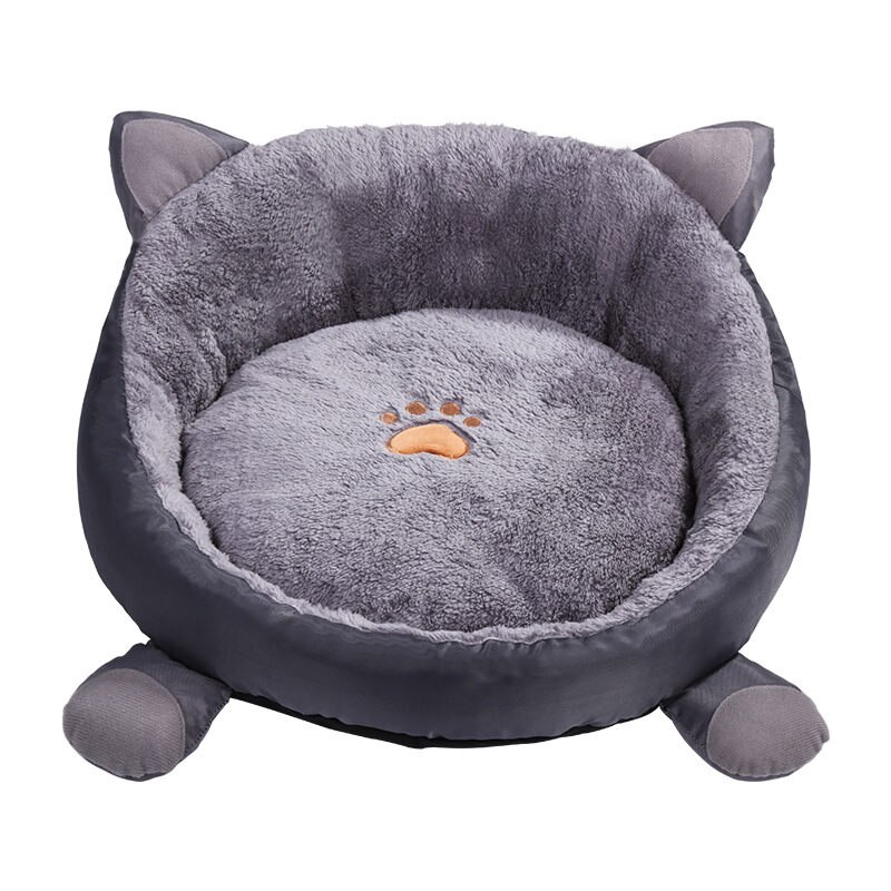 Leuke Ronde Kat Bedden Winter Warm Katoen Kussen Bed Huis Voor Kleine Hond Kennel Zachte Slapende Katten Nest Hond Mand huisdieren Benodigdheden: gray / 48X48CM