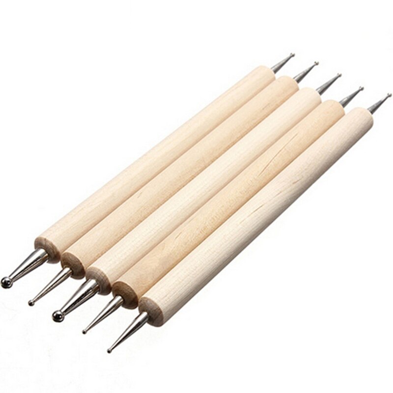 Lápiz de madera de 2 vías para decoración de uñas, herramienta de marmolado, punteado de puntos para manicura, artístico, recolector de diamantes de imitación, 5 uds.