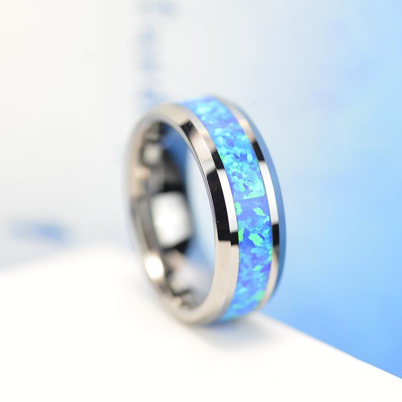 I & FDLK Luxury Blue Fire Opal Stainless Steel Rings Never Fade Engagement Ring Men's Wedding Jewelry