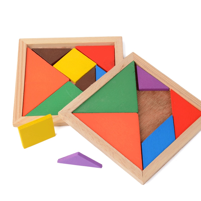 Planche à découper en bois Tangram, forme géométrique en bois multicolore Puzzle de bricolage jouets éducatifs créatifs pour les enfants