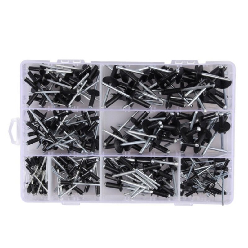 200Pcs Assorted Black Aluminum Pop Rivets Kit – 8 Sizes, Most Popular Rivets, By DH & JS