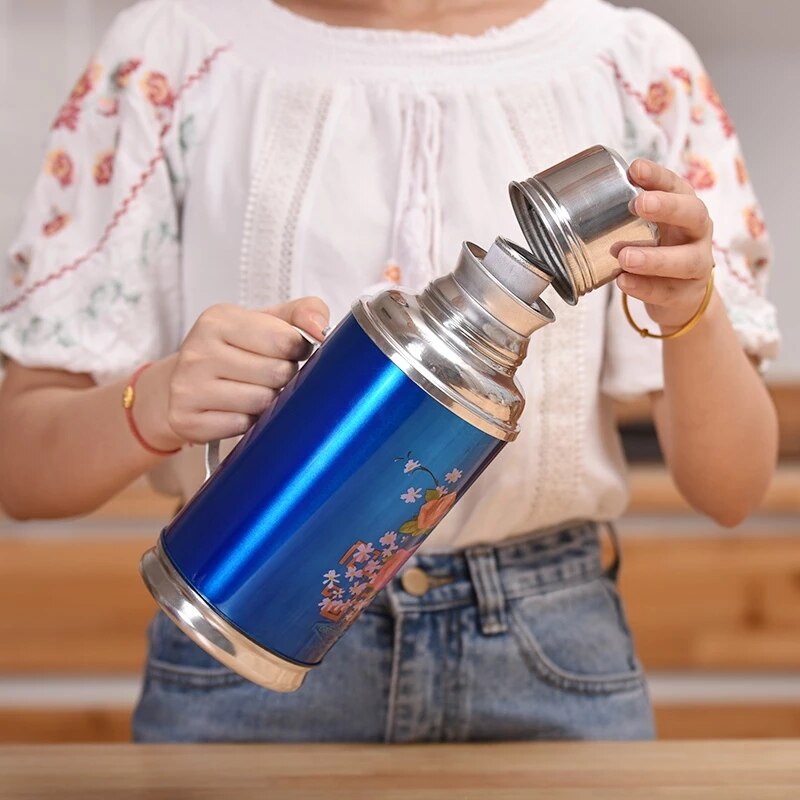 Thermos de voyage rétro, 0.8/1,2 l/2l, bouteille de café, en acier inoxydable, tasse, conservation de la chaleur et du froid