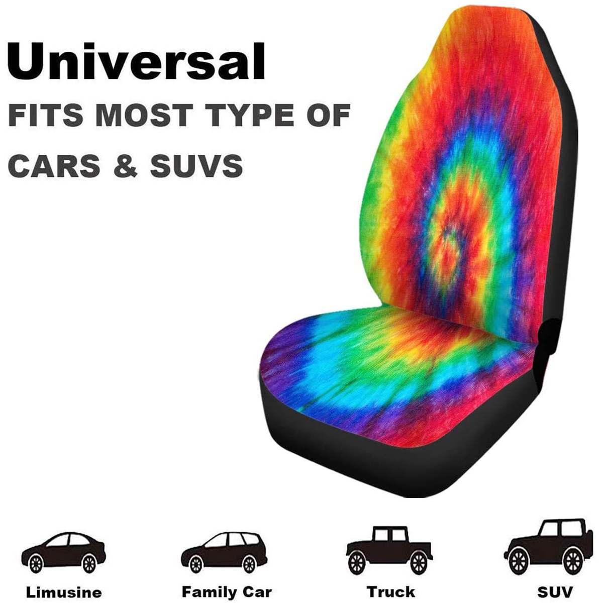 2pcs Front Car Seat Cover Automobiles Seat Covers Protector Cushion Fabric Cases Rainbow Universal For Sedan SUV Truck Auto
