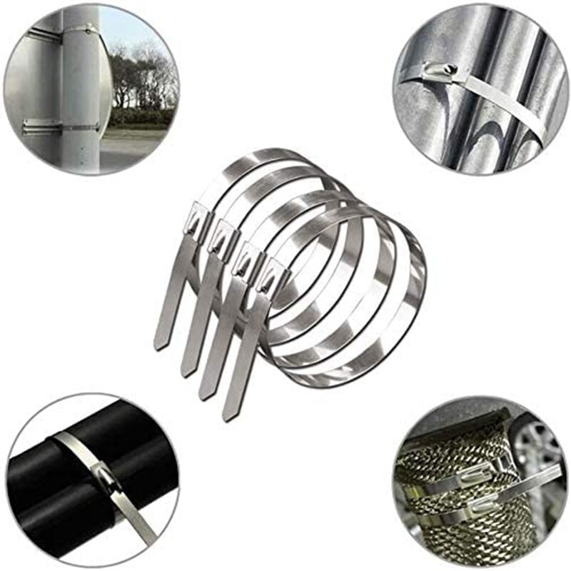 200Pcs Metal Cable Tie Stainless Steel Cable Tie Marine Cable Tie with Iron Wire Fixing Buckle Photovoltaic Power Tie