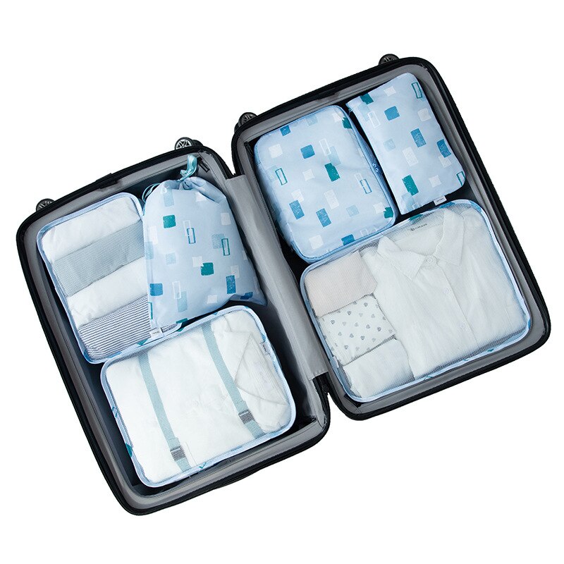 RUPUTIN 6PCS/Set Cloth Waterproof Travel Mesh Bag In Bag Luggage Organizer Packing Cube For Travel Accessories: Geometric