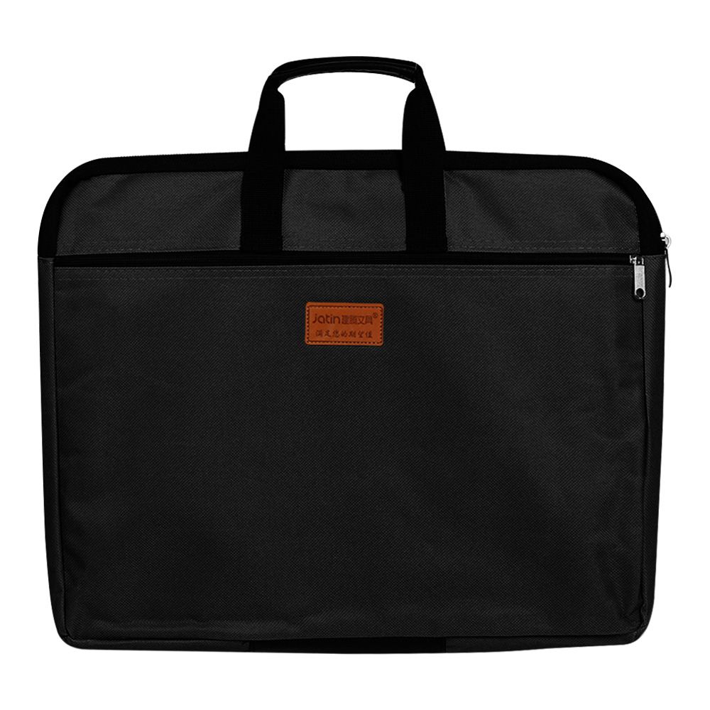 A4 Size Big Capacity Durable Double Layers Book Document Bag File Folder Holder With Handle Zipper Waterproof Canvas Handbag: Black