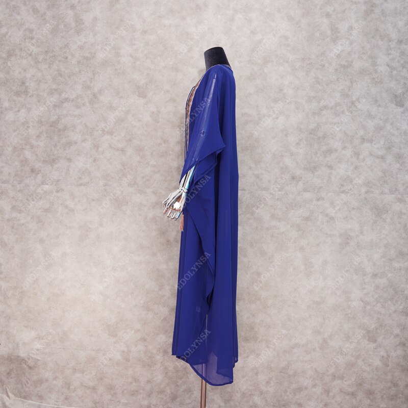 Plus size blauwe geborduurde zomer strandkleding chiffon kaftan strand vrouw tuniek badjurk badjas strand badkleding cover-up  #q975