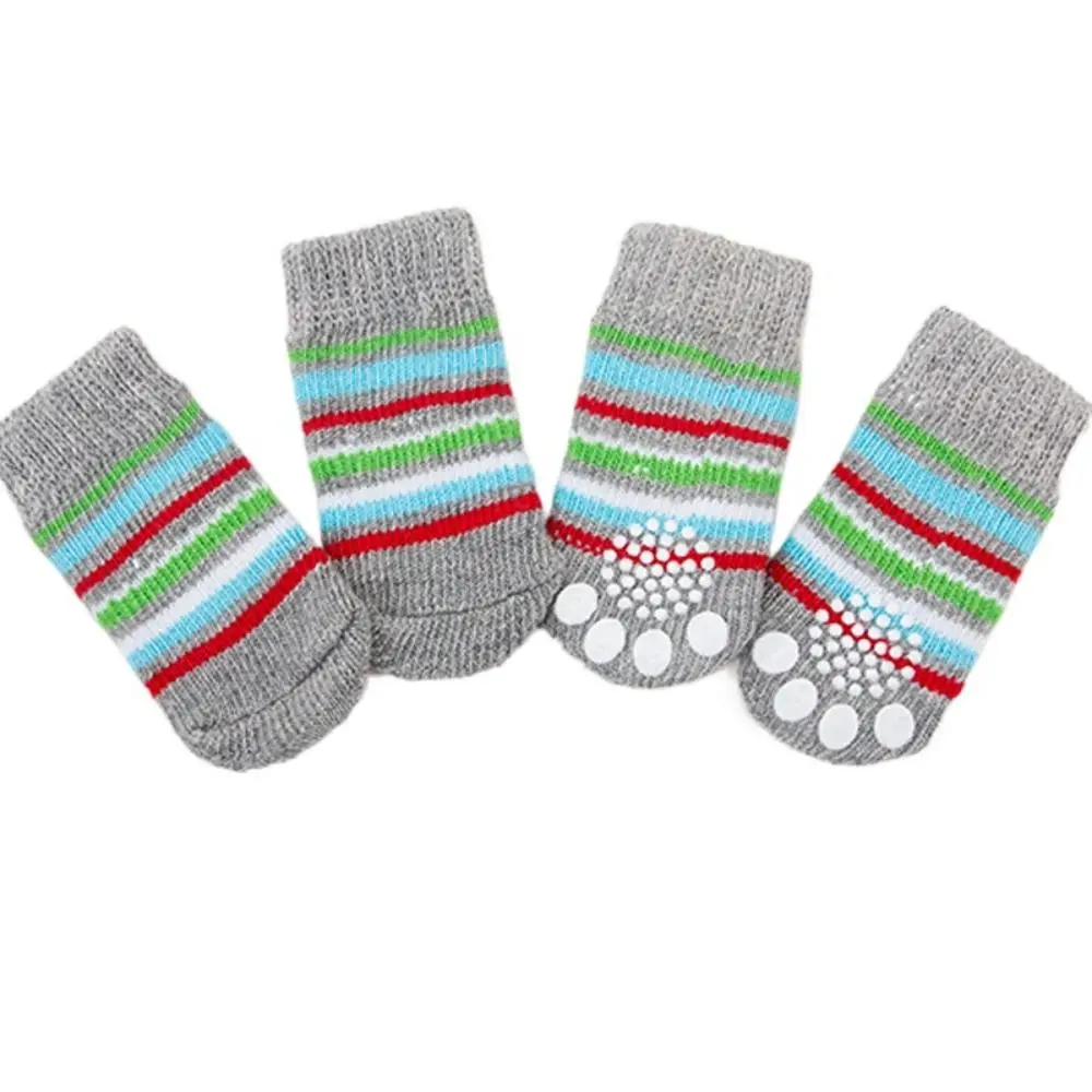 4 pçs pet gato cão chão antiderrapante meias outono inverno quente macio lã meias pet gatinho filhote de cachorro anti-congelamento pés pata protetor meias