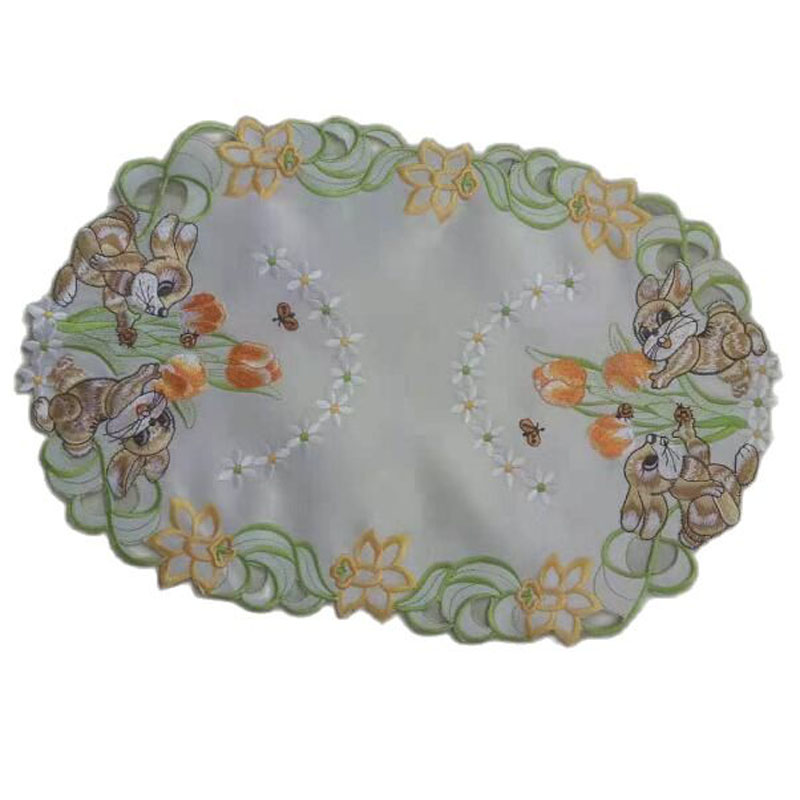 Oval påskhare broderi bord bordsunderlägg underlägg tyg kopp fat te underlägg bordstablett mugg doily kök påsktillbehör