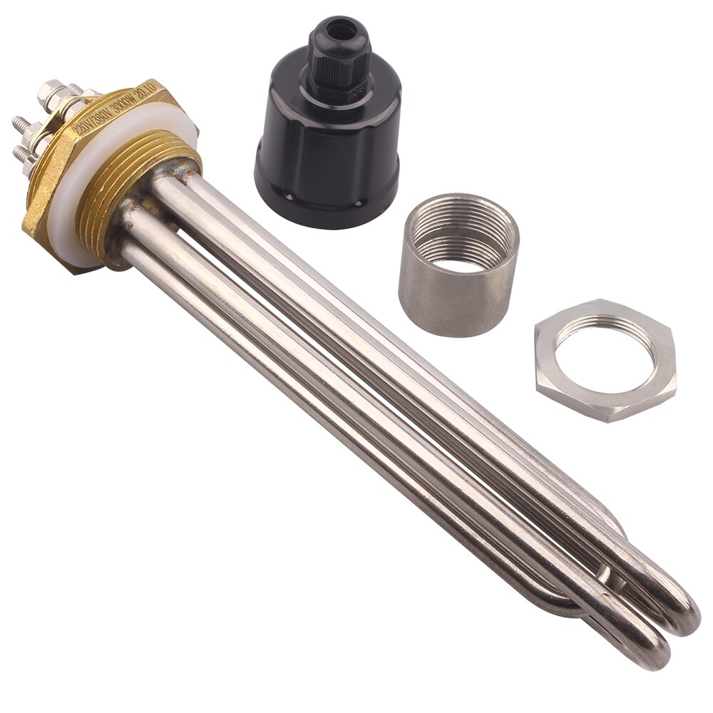 Aiicioo dn32 elemento de aquecimento de água de imersão para a fabricação de cerveja 220v/380v 3kw 4.5kw 6kw 9kw 12kw 42mm 1.25 "rosca bsp: 9KW 305mm / accessoris  locknut
