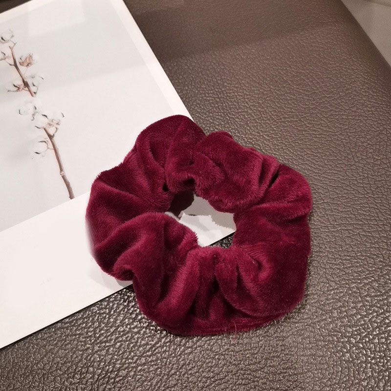 Warm Soft Hair Scrunchies Furry Elastic Hair Band Women Girls Ponytail Holder Hair Rubber Band Hair Ties Hair Accessories: Red
