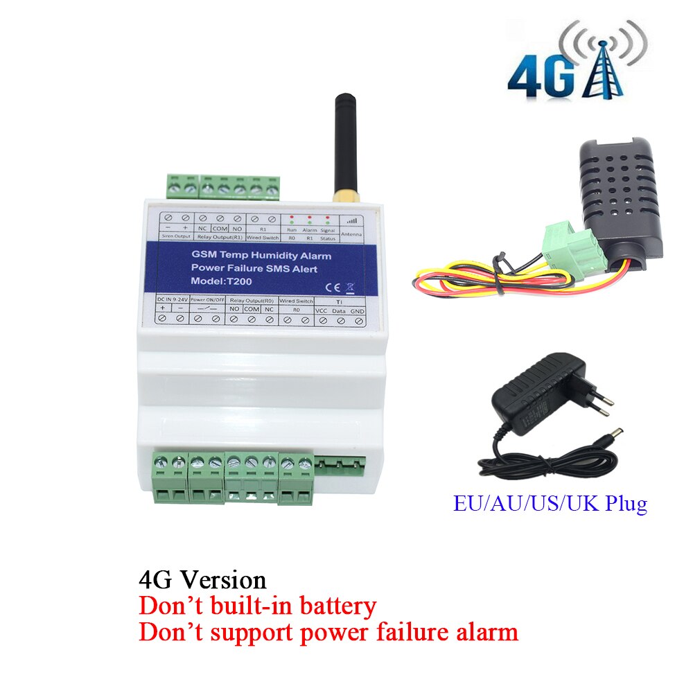 Control remoto DIN-rail GSM 4G SMS, Monitor de estado de humedad y temperatura, alarma con 2 salidas de relé, recordatorio de alarma de fallo de potencia: 4G Version Type B