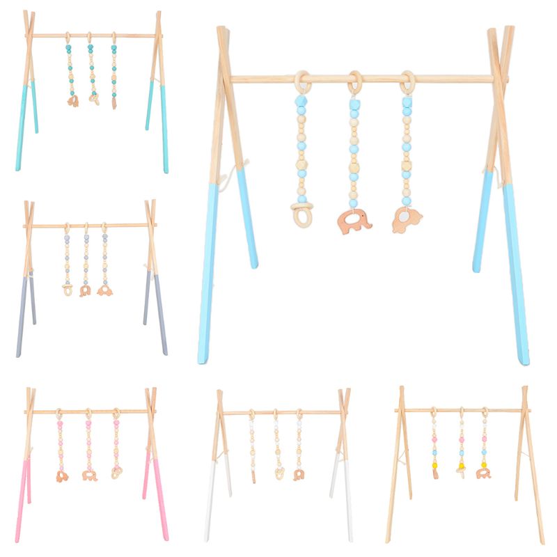 1Set Nordic Cartoon Baby Wooden Gym Fitness Frame Rack Hanging Pendant Toys Kit BX0D