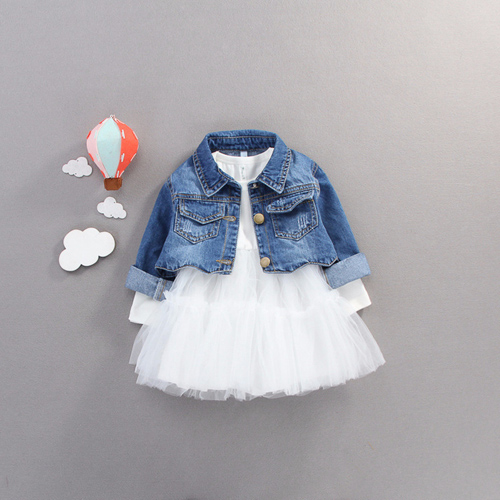 Fall Baby Baby Meisjes Kleding Outfits Casual Sets Denim Jas + Tutu Jurk Pak Voor Pasgeboren Baby Meisjes Kleding Verjaardag sets: white baby set / 24M