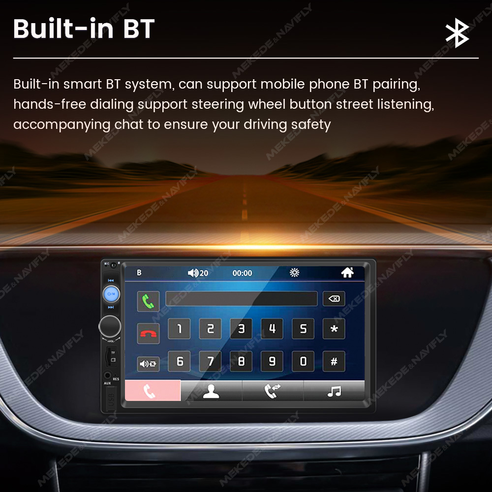 Lecteur de limitation de voiture double DIN universel, radio stéréo à écran tactile, lien miroir, entrée AUX, BT, SWC, FM, USB, carte TF, RCA, 1080P, 7 pouces