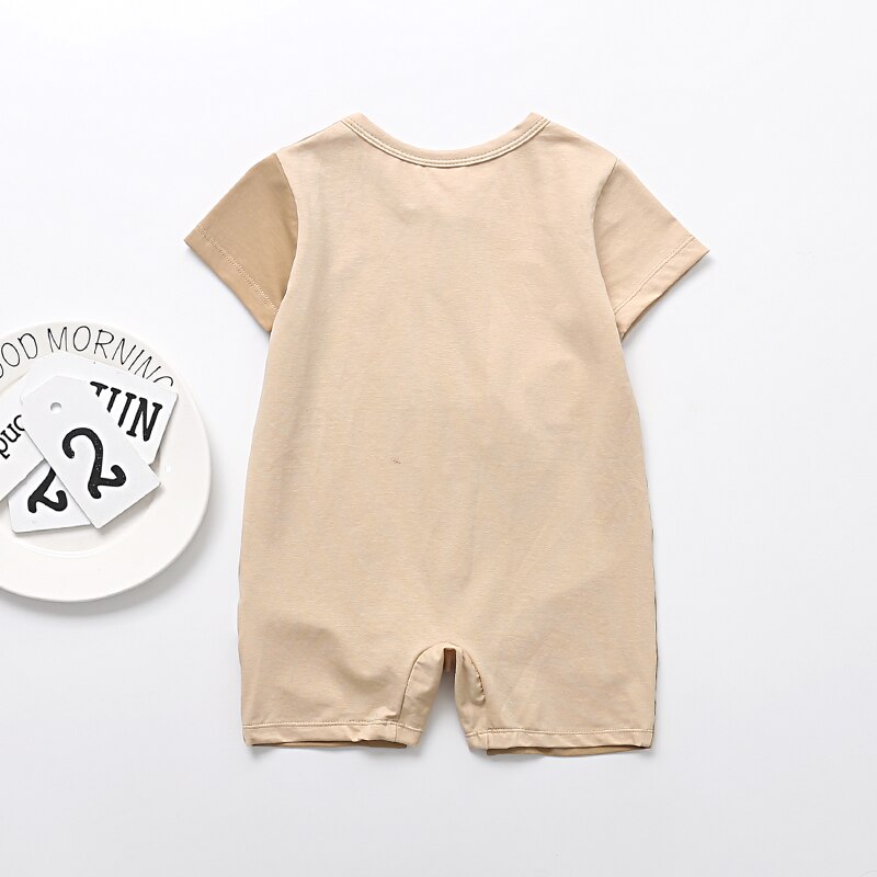 Focusnorm baby jongens romper kleding enkelrijs korte mouwen cartoon print kaki casual outfits