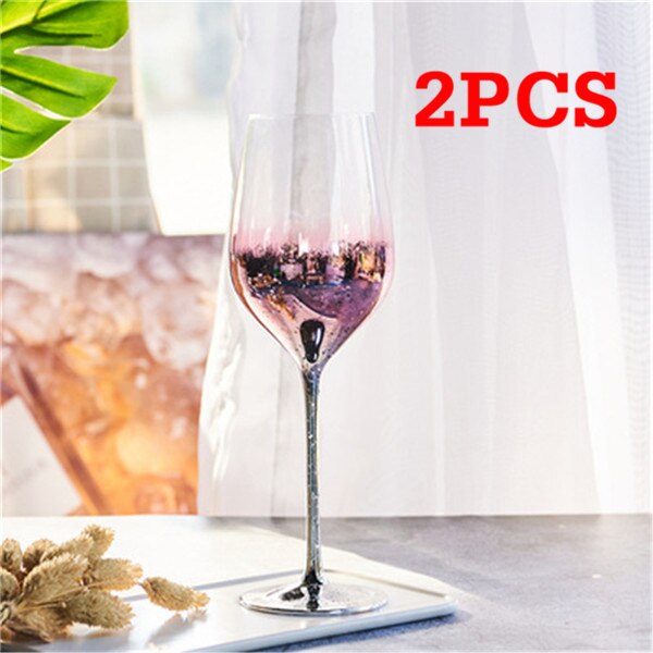 Färgglada rödvinsglas färgglada kristall champagne bägare bröllopsrostning glas fest middag dryck kopp heminredning: Rosa stil 2-2 st