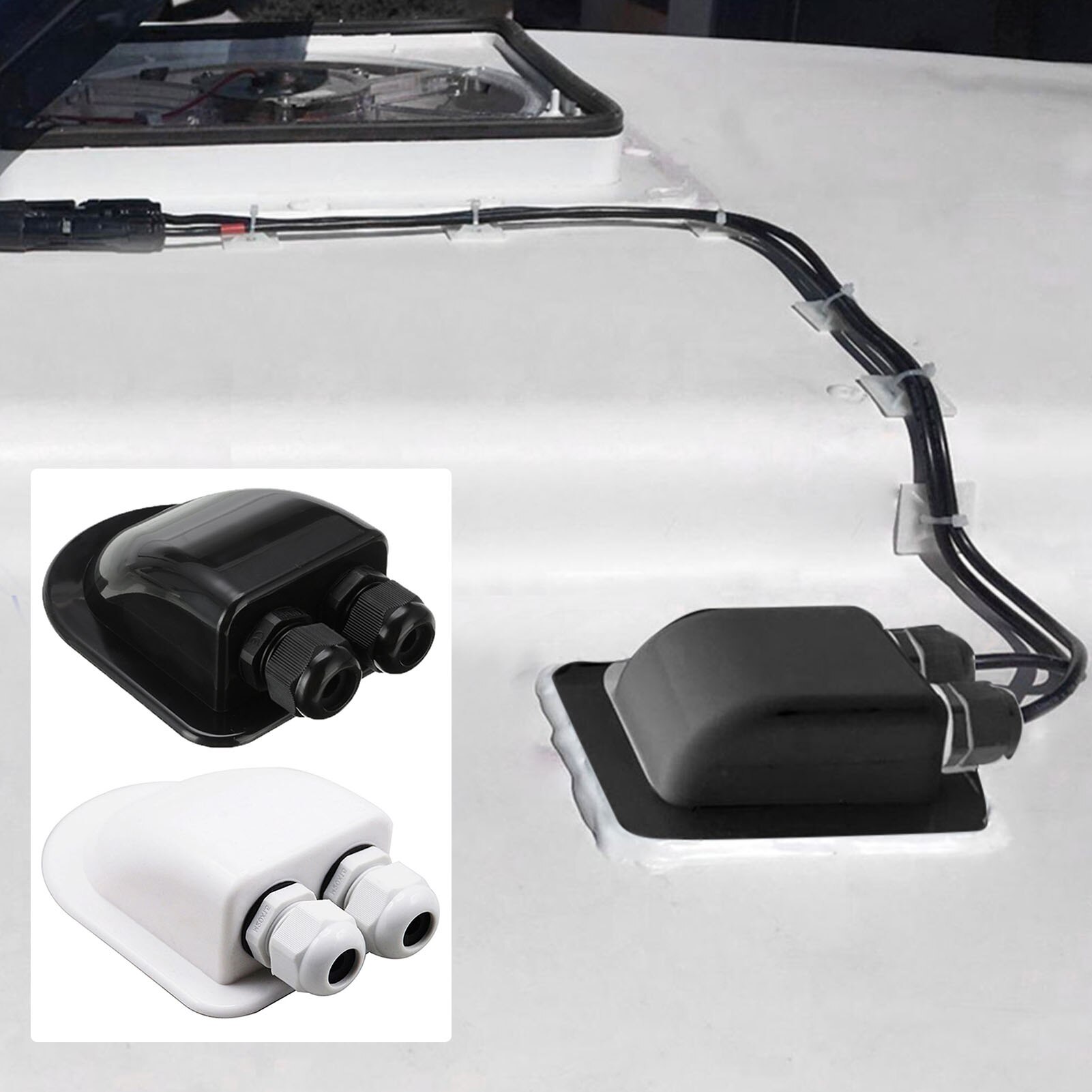 ABS Solar RV Yacht Stand Roof Duct Cable Entry Double Hole Round Junction Box Durable High Solar Battery Panel Tool