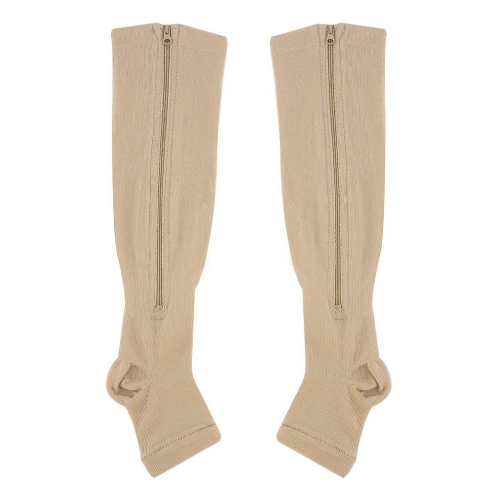 Women Charming Slimming Zippered Compression Socks Leg Support Knee Open Toe Thigh Leg Stocking Comfortable Leg Burn: m / skin color