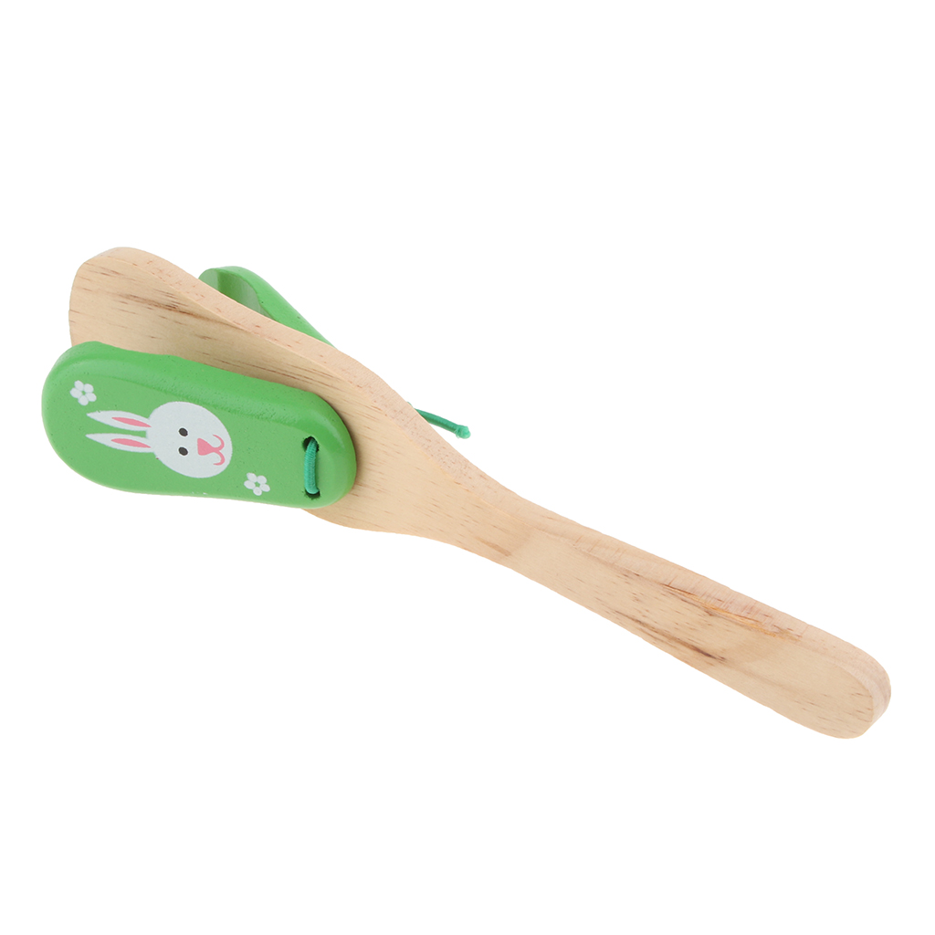 Træ lang håndtag castanet / clapper / clacker orff instrumenter undervisningshjælpemidler legetøj børn tidlig musik læring: Grøn