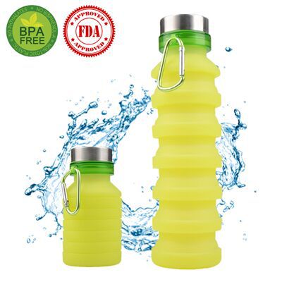 Siliconen Water Fles Squeeze Verstelbare Bpa Gratis Opvouwbare Lekvrije Bike Sport Flessen Met Haak Drinken Reizen Waterkoker 550ml: green