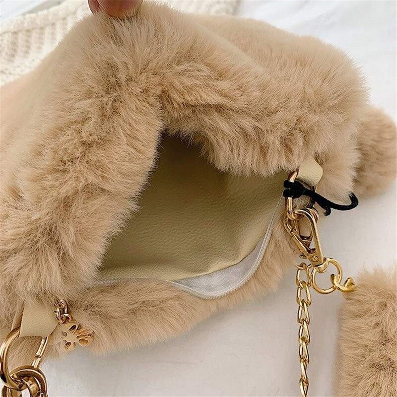 Schattige, schattige nepbont meisjes handtassen crossbody tassen voor vrouwen zachte pluche dames schoudertassen dames handtassen