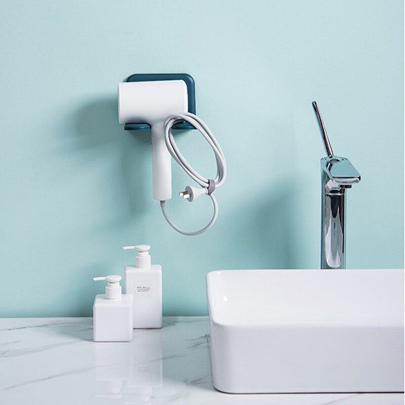 Wall-Mounted Hair Dryer Holder Rack Plastic PP Storage Shelf Basket Shower Caddy Kitchen Bathroom Organizer Hair Dryer Rack