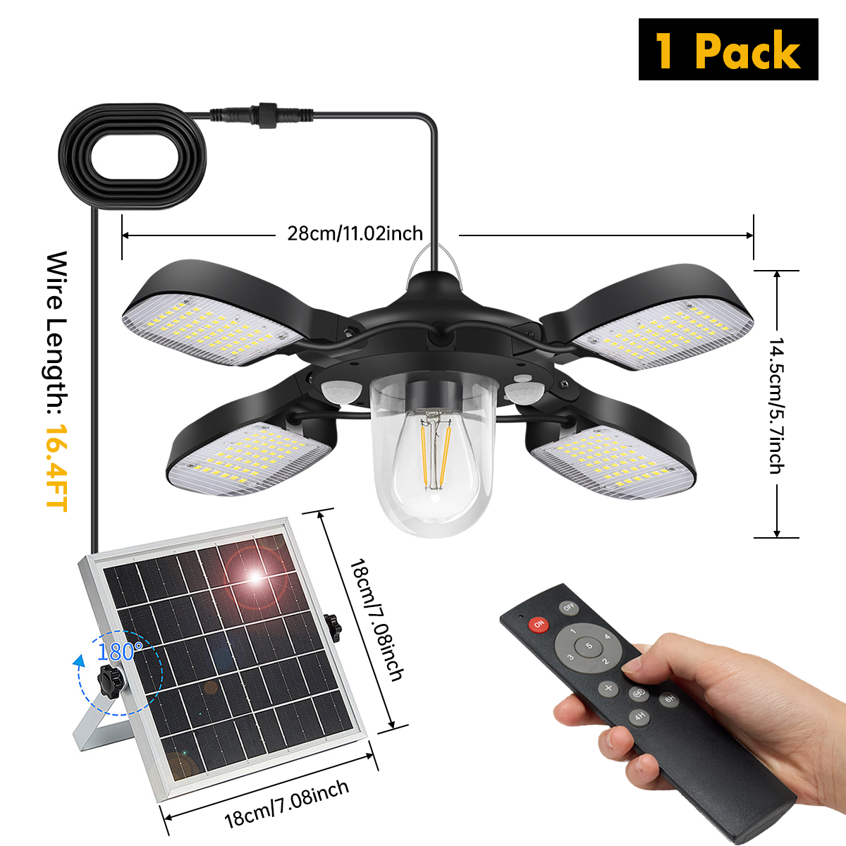 Luz de Granero alimentada por energía Solar 192led, luz Solar para cobertizo para interior y exterior, luz colgante Solar con Sensor de movimiento Dual de 1000LM para cenador: Default Title