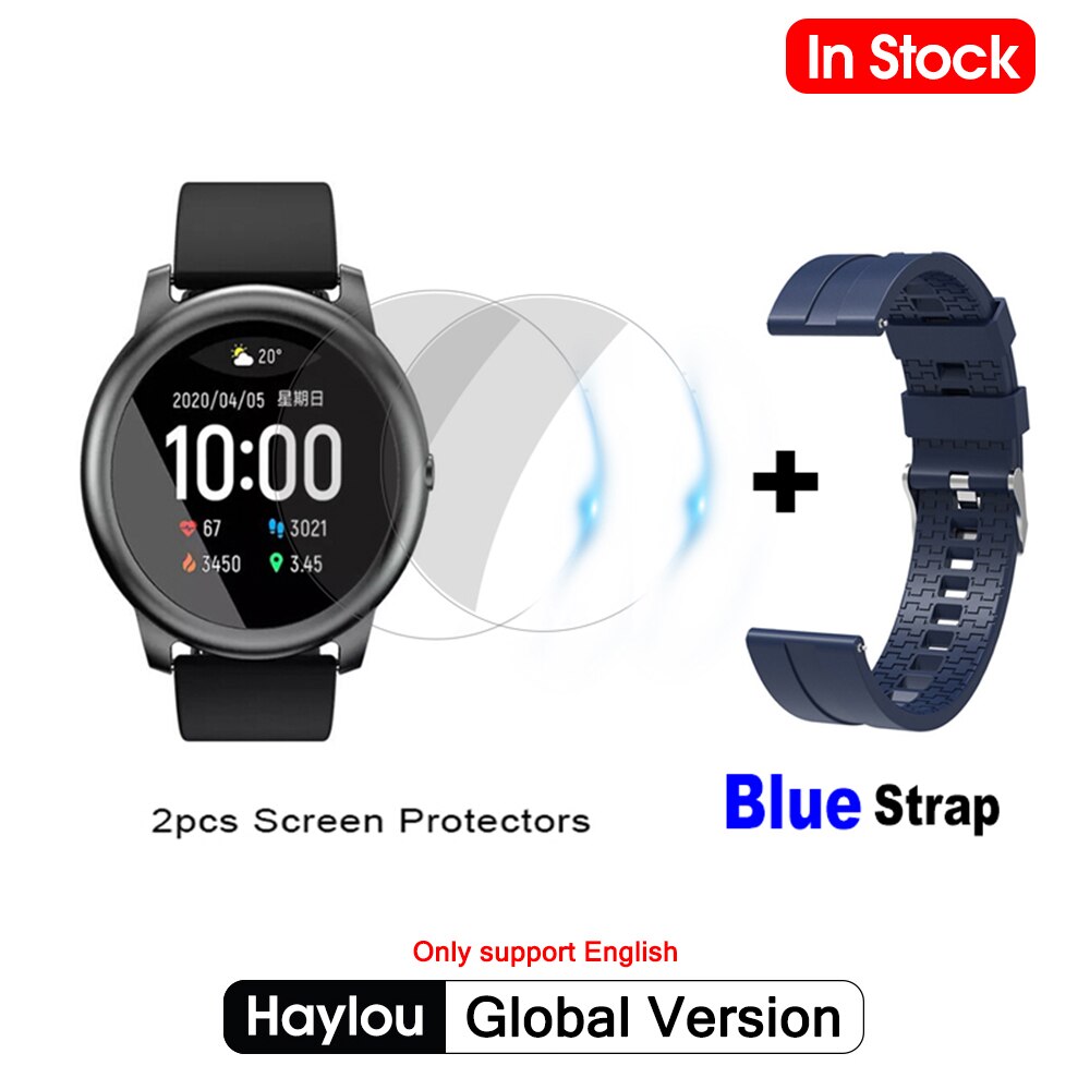 Xiaomi haylou solar smart watch  ip68 vandtæt sport metal rund sag hjerterytme søvn monitor haylou  ls05 til ios android: Tilføj blå rem