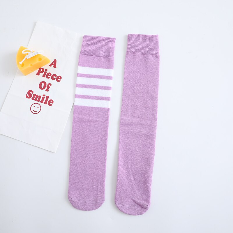 Spring baby girls cotton socks for kids children boys Asymmetry stripe High over Knee warm socks lovely long leg ankle socks: Light Purple