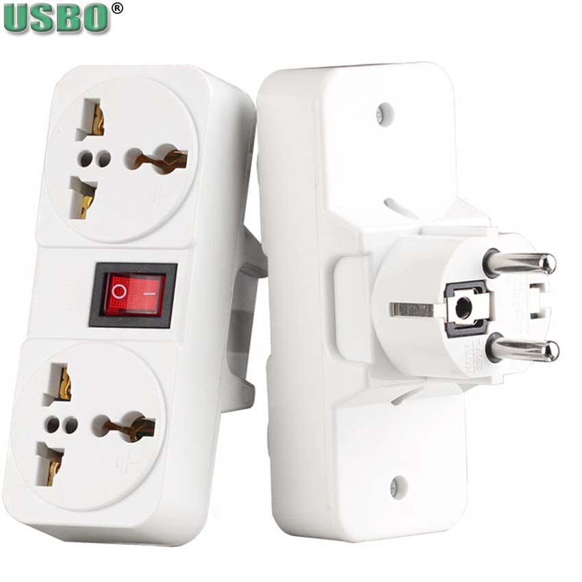 White Portable Universal Wall socket EU US UK extension socket 250V 6A 10A 125V power converter plug Adapter with on off switch