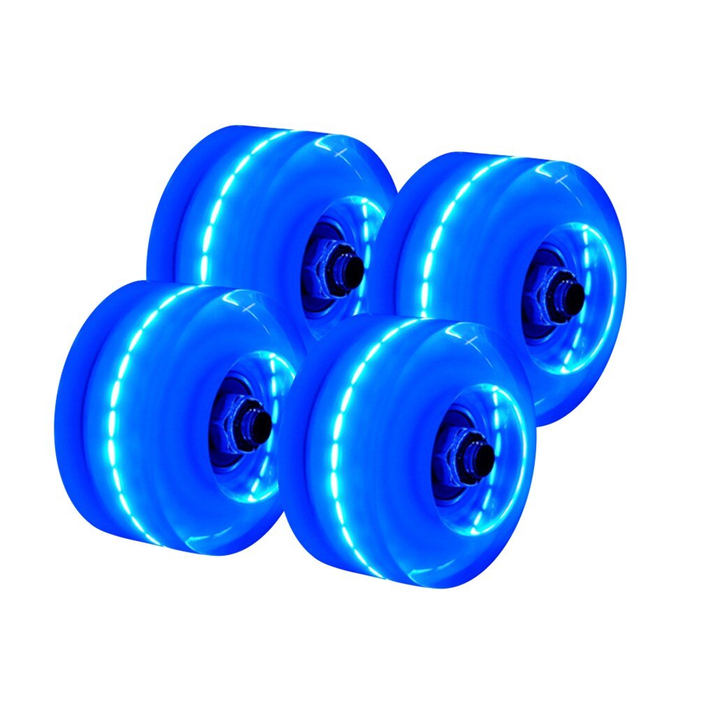 Lysende quad rulleskøjtehjul med bankrullejer installeret 4pc rulleskøjtehjul led glidende skøjteløb lysende: Blå