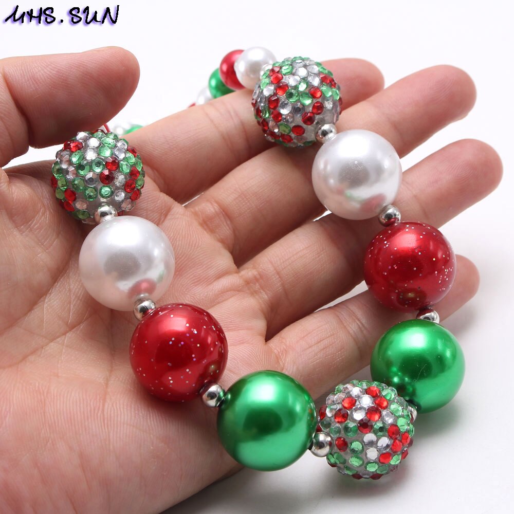 Mhs.sun kerst sieraden babymeisjes schattige dikke bubblegum ketting armbanden groene + rode + witte kralen doe-het-zelf ketting kinderen