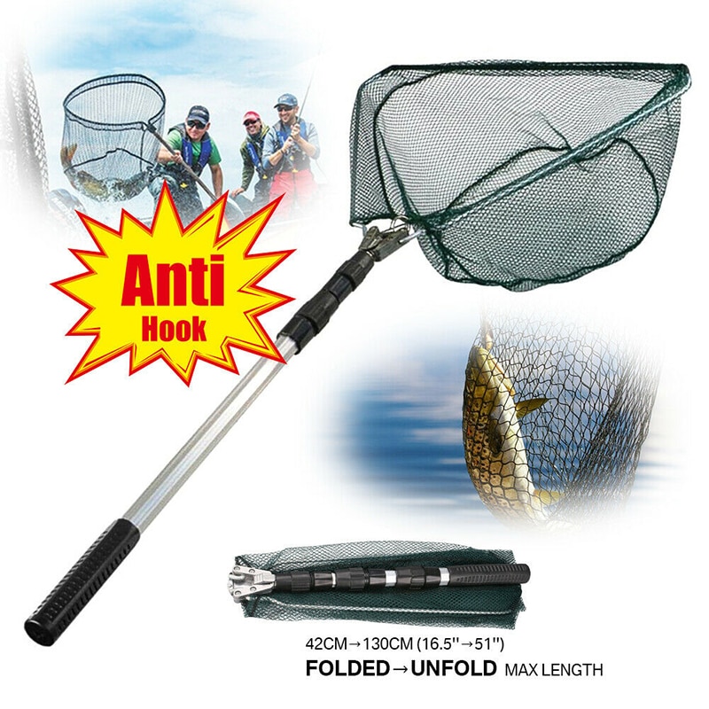 Newly Telescopic Folding Aluminum Handle Fishing Landing Net 3 Section Extending Pole Fishing Tool BN99