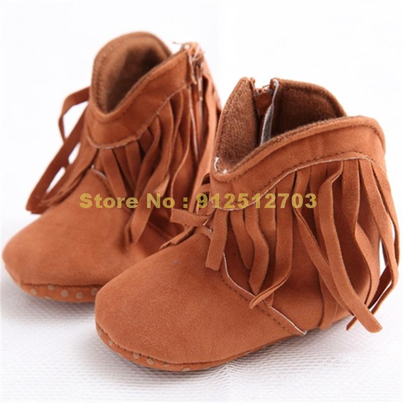 Mokassin-babyschuhe für mädchen, einfarbige fransenstiefel mit weicher sohle und rutschfester oberfläche: Kastanienbraun / 1