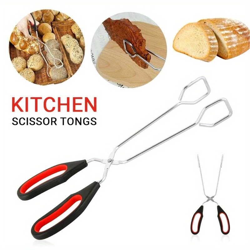 3 Größen Grill-Scherenzange, rutschfest, für gegrillte Lebensmittel, Brotzange, Metall, Grill-Backclip mit langem Griff, Küchen- und Kochzubehör