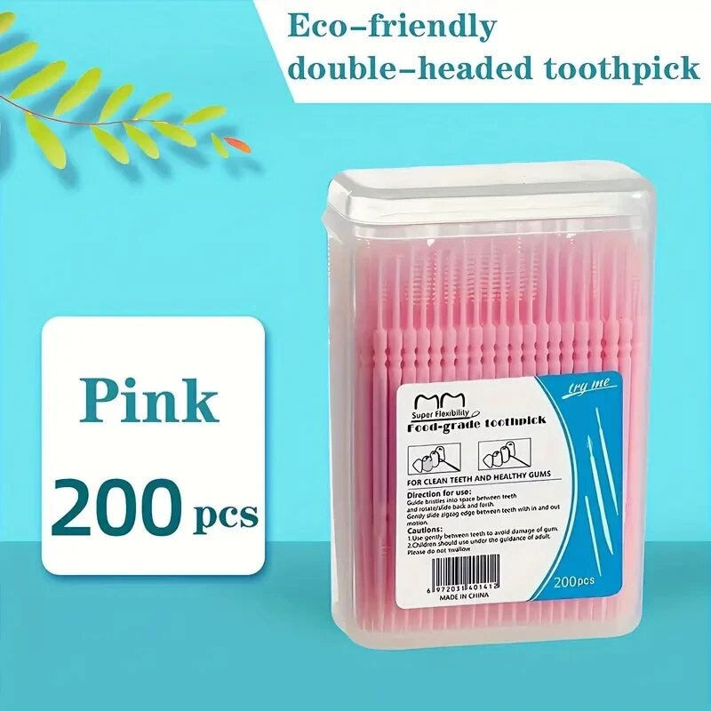 Pennello per stuzzicadenti in plastica 200 pezzi stuzzicadenti in scatola di plastica usa e getta per uso domestico spazzolino interdentale per la raccolta dei denti filo interdentale