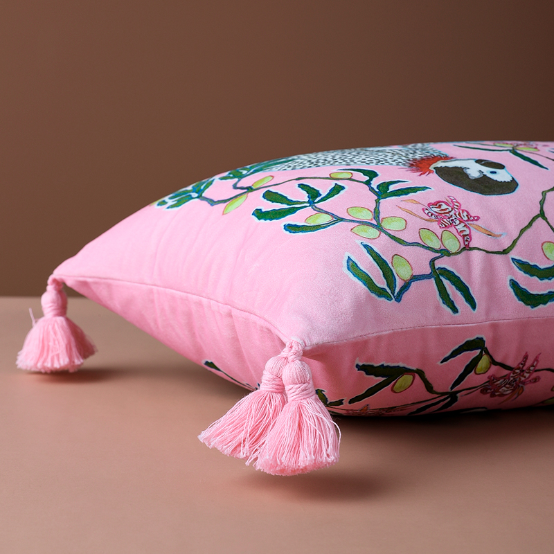 Housse de coussin rectangulaire avec pompon mignon chien, taie d'oreiller imprimée Double face en velours doux, décoration de canapé, chambre à coucher, voiture 30x50cm