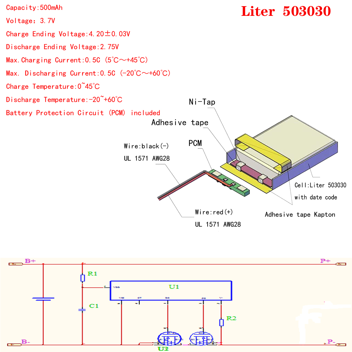 503030 3,7 V 500 mAh 453030 Batteria ricaricabile ai polimeri di litio Li Po agli ioni di litio per fotocamera Mp3 DVD GPS elettronica bluetooth