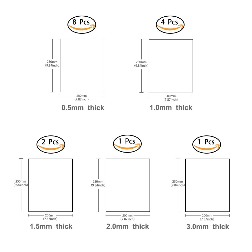 200mm x 250mm ABS Styrene Sheets Board Model Architectual Material Different Thickness: Mixed Total 16pcs