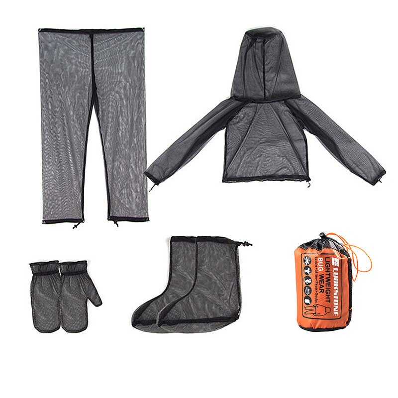 Outdoor Adventure Camping Trekking Clothing Mesh 4 Piece Suit Fishing Anti-mosquito-bite Anti-bee Pants Gloves Foot Covers -40