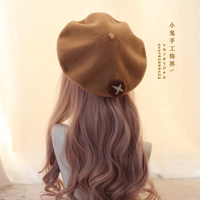 Belle Lolita ours bérets à la main citrouille casquette champignon laine béret Mori fille Vintage mignon peintre chapeau automne hiver