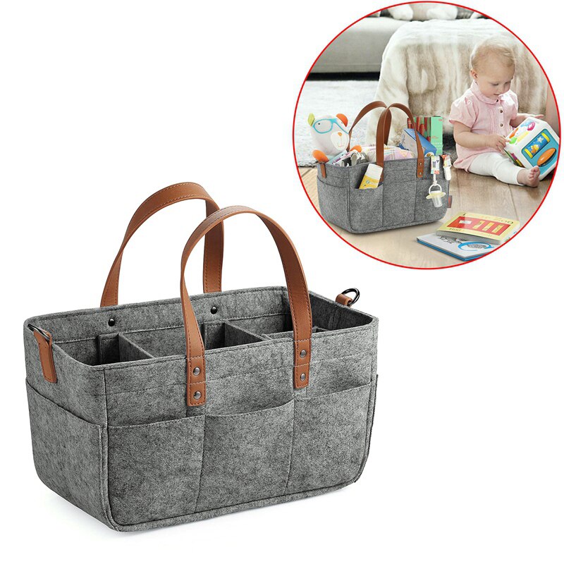 Gray Felt Stroller Bag Diaper Caddy Organizer Cup Holder Shower Basket Portable Nursery Storage Bin Car Storage Tote Bag For Toy