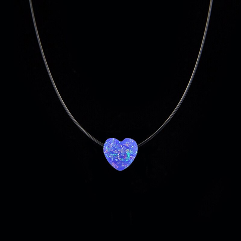 Kvindelig gennemsigtig fiskeline halskæde usynlig kæde lille kærligheds halskæde kvinder harpiks hjerte choker halskæde collier femme: Blå