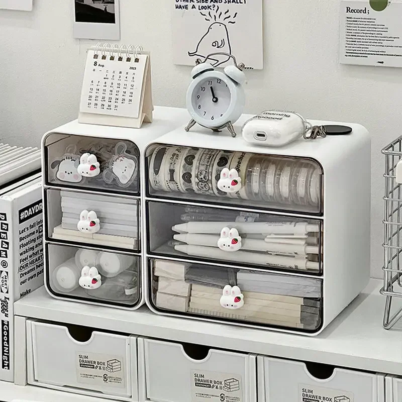 Caja con cajones de escritorio, portalápices de escritorio, accesorios para el cabello, estante de almacenamiento, caja de almacenamiento de papelería cosmética, organizador para el hogar, escuela y oficina