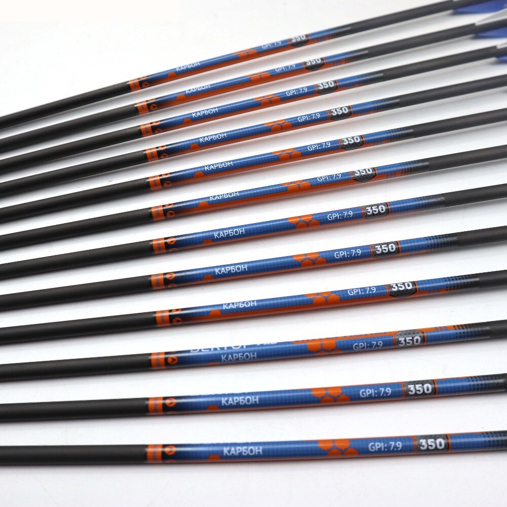 6/12Pc 30 Inches Pure Carbon Pijl Wervelkolom 500 Id 6.2 Mm Met 3 Inch Vantec Veer +-0.003 Rechtheid Blauw Wit